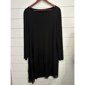 Eileen Fisher Tunic Top Long Sleeves Large Black Silk Jersey Asymmetrical Shirt